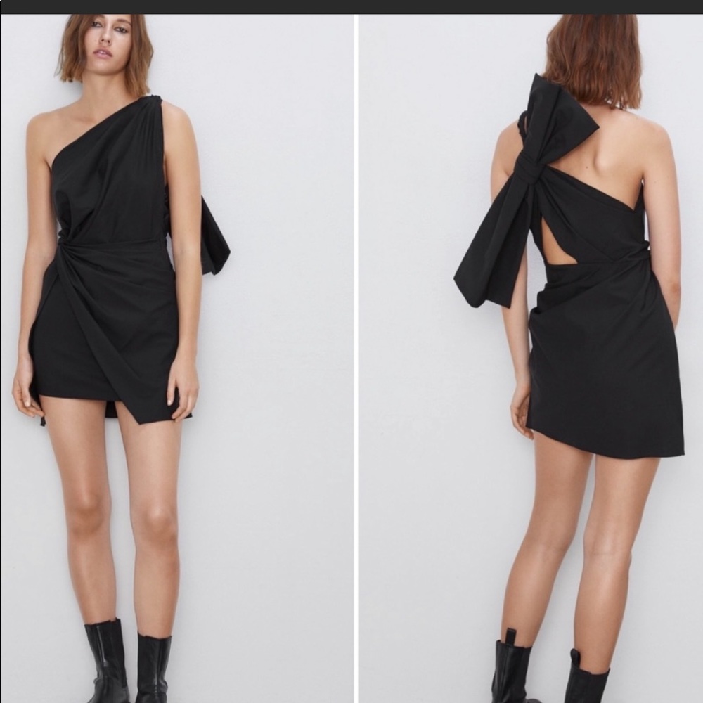 Zara Asymmetric Mini Dress with Huge Bow NWOT size L